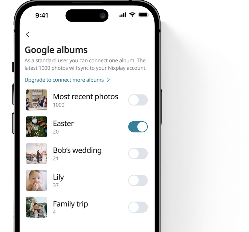 Synchronisation automatique avec un nombre illimité d’albums Google et Dropbox